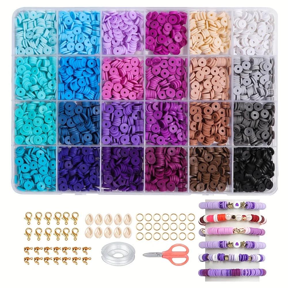 2400 pieces of polymer clay bead bracelet making kit, a variety of different combinations can be made with shell clasp lobster c