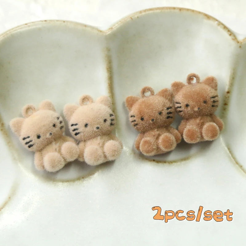 2Pcs Milk Tea Color Cute Three-Dimensional Plush Cat Pendant Charms For Necklace Bracelet Earrings Jewelry Making Diy Findings