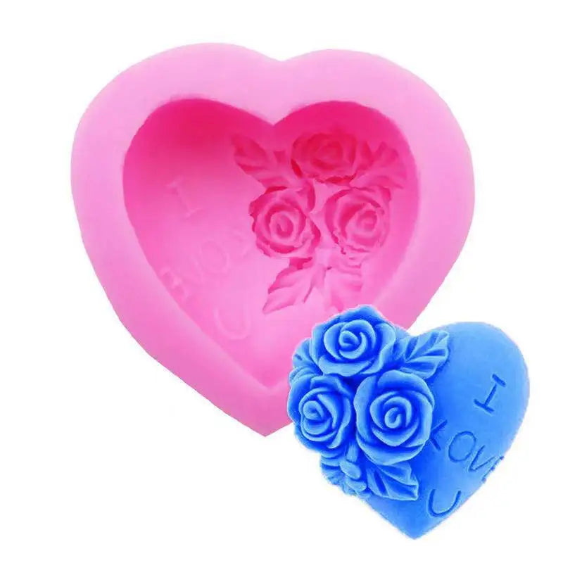 3D Love Heart Rose Flower Silicone Soap Mold Handmade Candle Making Kit Diy Chocolate Cake Decoration Baking Tools Home Gifts