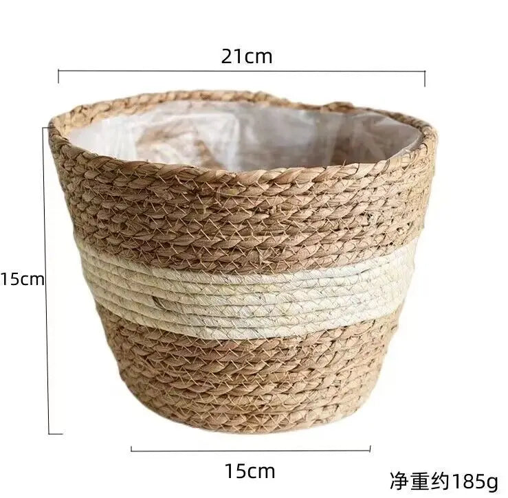 Straw Weaving Flower Plant Pot Wicker Basket Rattan Flowerpot Storage Baskets Garden Flowerpot Grass Woven Planter Basket