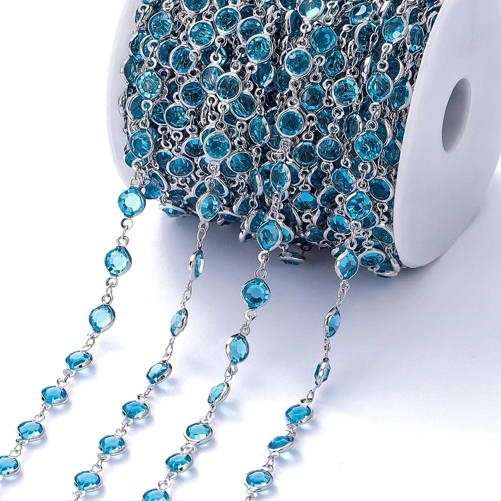 1Meter 6mm Colorful Crystal Beads Beaded Chain Glass Bead Necklace Chain Findings for DIY Bracelet Jewelry Making Supplies