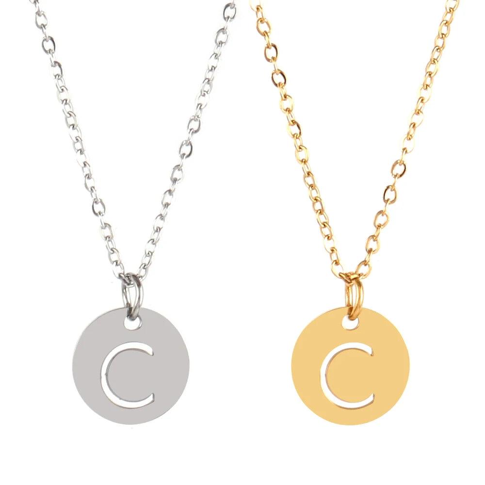 Stainless Steel A-Z 26 Initials Name Necklace Alphabet Round Pendant Letter Necklaces For Women Choker Jewelry Gifts Wholesale