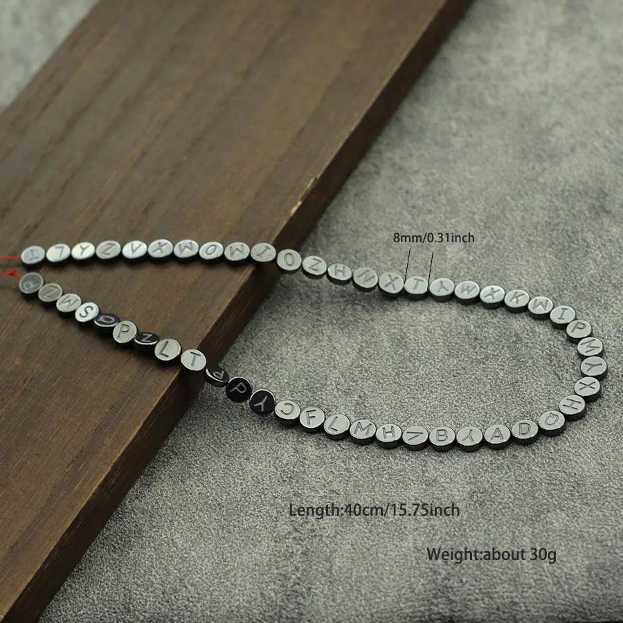 Noter 26 Letters With Natural Hematite Beads For Jewelry Making Arabic Numerals Flat Stone For DIY Bracelet Necklace Strand