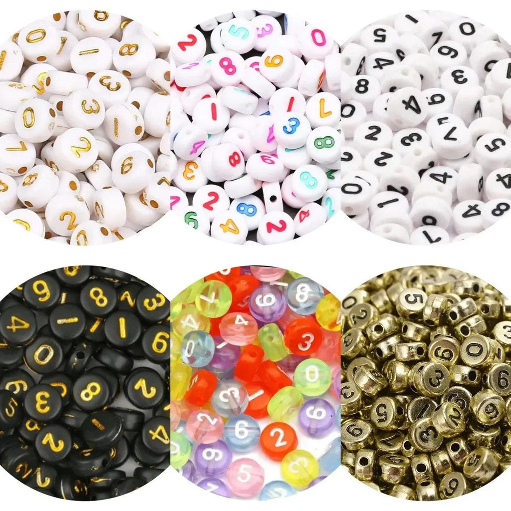 100/200/300/500pcs Acrylic Number Beads Round Flat Loose Spacer Digital Beads For Jewelry Making Diy Bracelet Necklace
