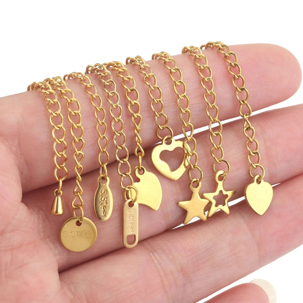 10 Pcs Stainless Steel End Chain with Lobster Clasp Skeletonized Heart Pendant DIY Bracelet Necklace Unique and Exquisite