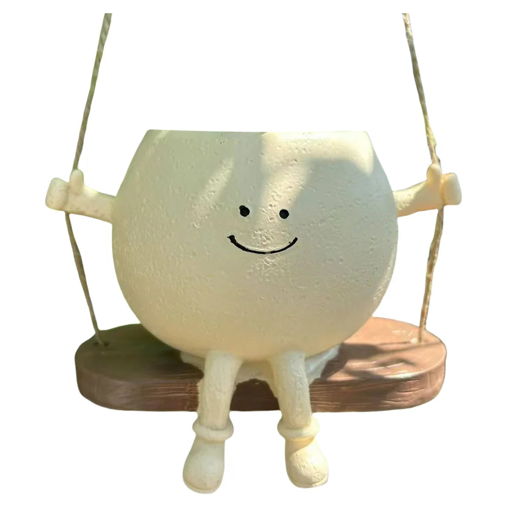 Chair/Swing Smile Face Planter Resin Hanging Cute Head Planters Creative Wall Hanging Head Planter Home Garden Patio Accessories