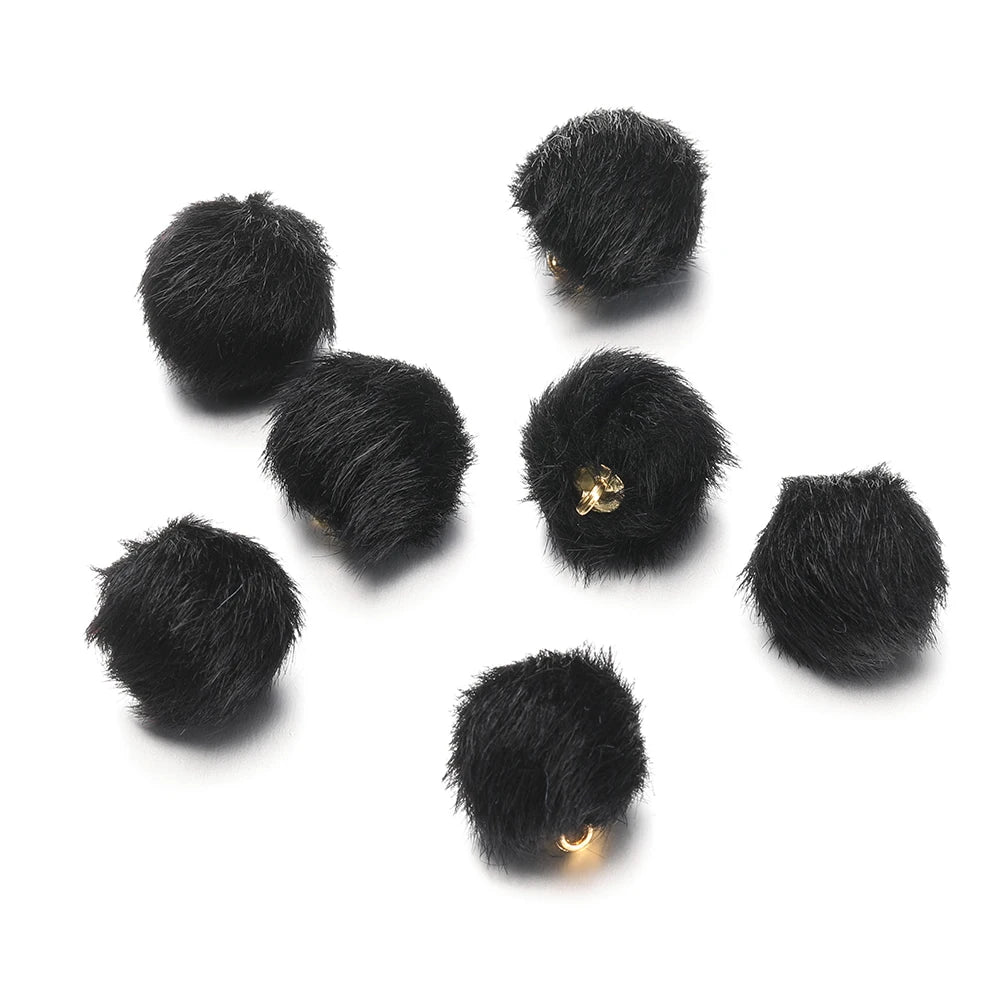 10pcs 17mm Plush Fur Covered Ball Beads Charms Pompom Beads Pendant for DIY Earring Bag Keychain Pendant Jewelry Making Supplies