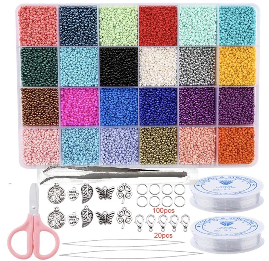 20000pcs Jewelry Making Kit Seed Beads Set 2mm Glass Beads Set Necklace Bracelets Ring Making Seedbeads Kit For DIY Art Craft