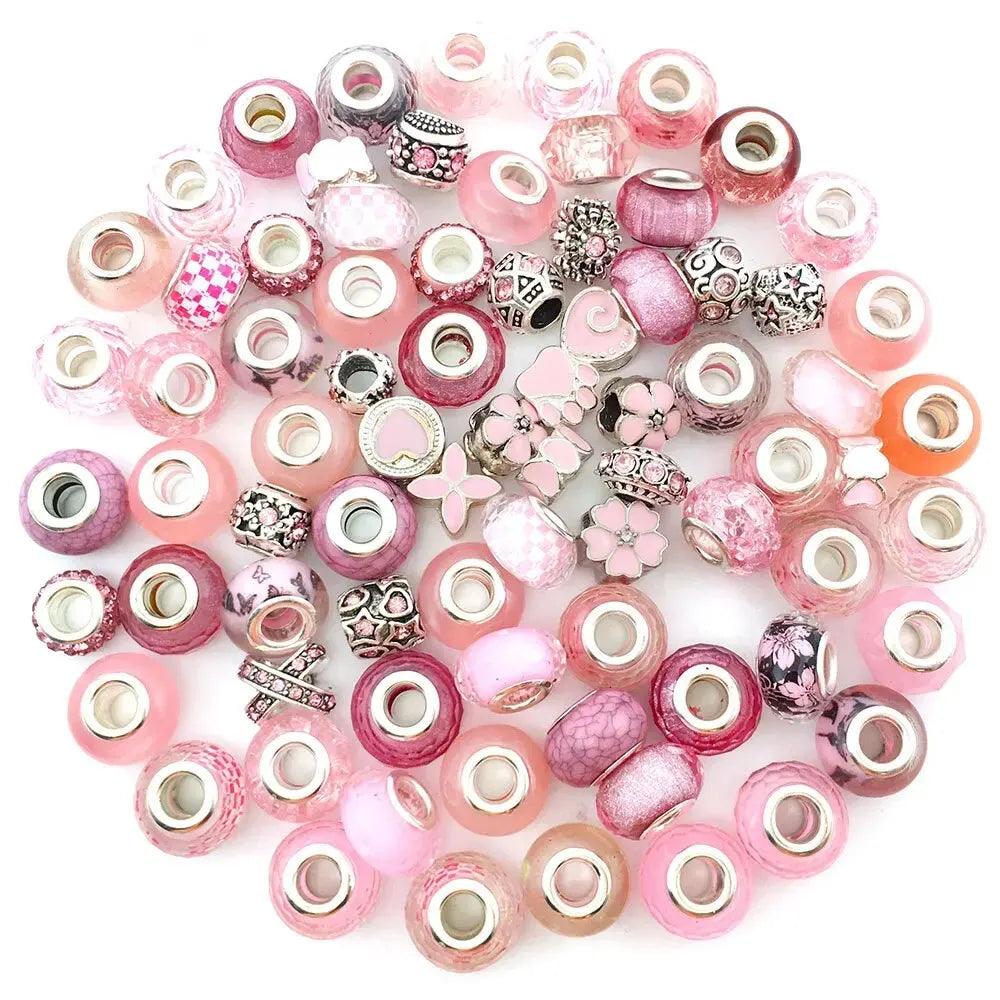 40pcs Various European-style Beads Large-hole Crystal Glass Spacer Beads Colorful Antique Silver Rhinestone DIY Snake Chain