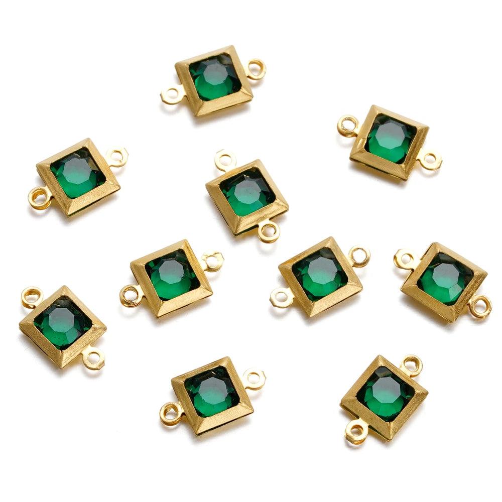 10pcs Stainless Steel Double Holes Square with Rhinestones Bracelet Necklace Pendant Connectors for DIY Jewelry Making Supplies