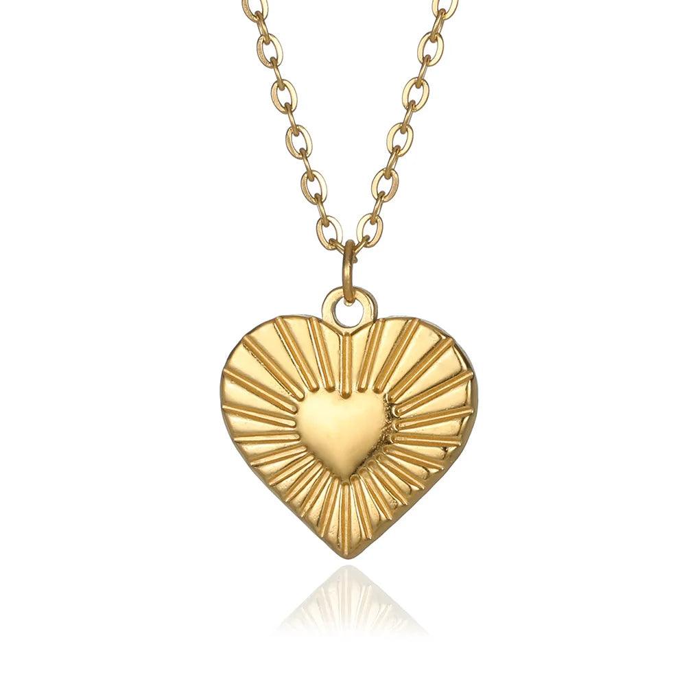 Stainless Steel Sunflower Butterfly Heart Pendant Necklace For Women Compass Embossed Plated Coin Necklace Party Jewelry Gift