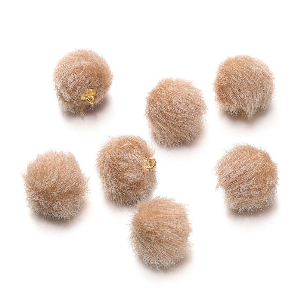 10pcs 17mm Plush Fur Covered Ball Beads Charms Pompom Beads Pendant for DIY Earring Bag Keychain Pendant Jewelry Making Supplies