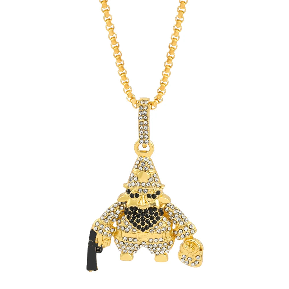 Hip Hop Iced Out Sea Anchor Pirate Skull Pendant Necklace For Women Men Long Chain Creative Party Jewelry Accessories Gift