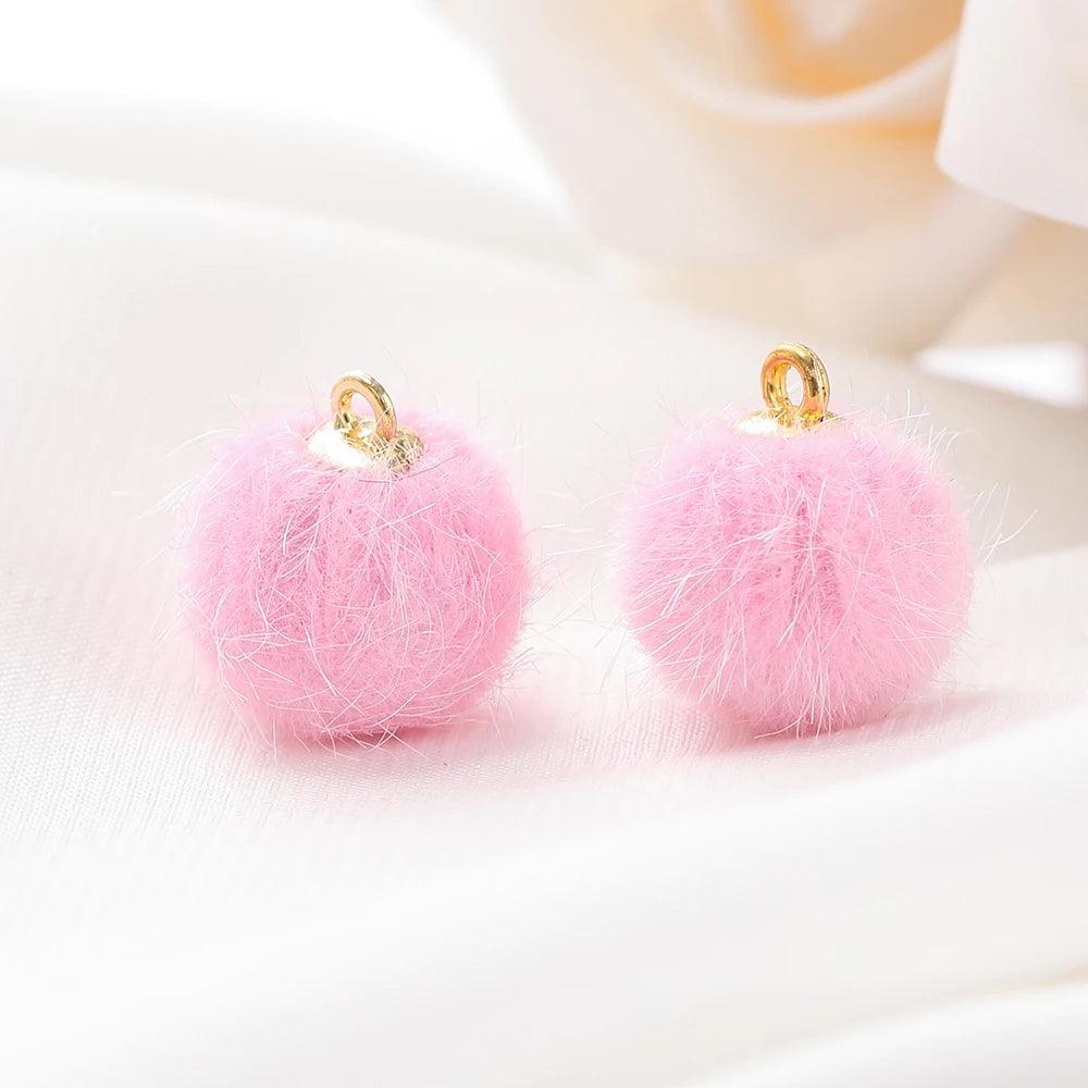 10pcs Plush Fur Covered Ball Beads Charms Pompom Beads Pendant for DIY Necklace Earring Bracelet Pendant Jewelry Making Supplies