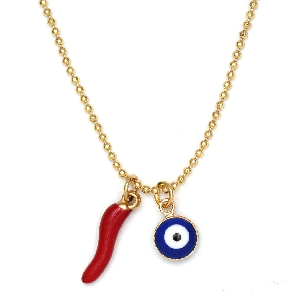 Lucky Eye Drop Oil Blue Turkish Evil Eye Necklace Hand Sun Pepper Cross Pendant Necklace for Women Girls Men Fashion Jewelry
