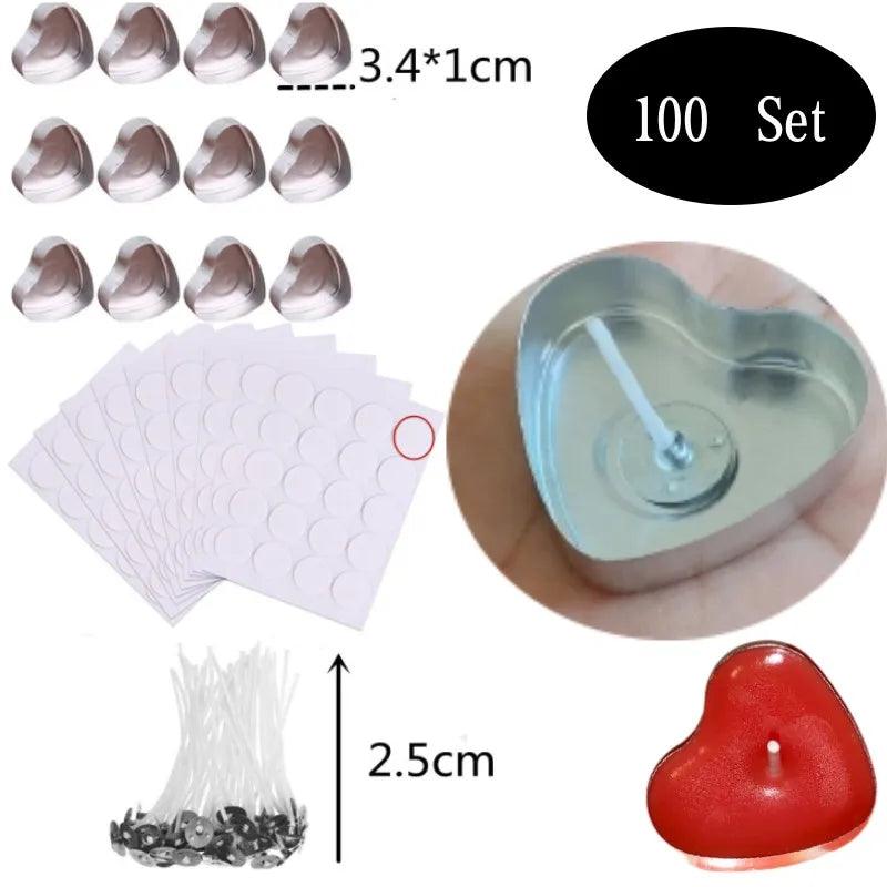 100 Sets Heart shaped Empty Aluminum Tealight Candle Wax Tins Jars Cases Containers Molds Holders for DIY Candle Making Tool - Winord