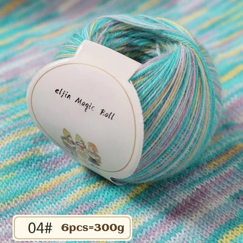 Colorful Section Dyed Fine Wool Yarn 300g Knitting Crafts