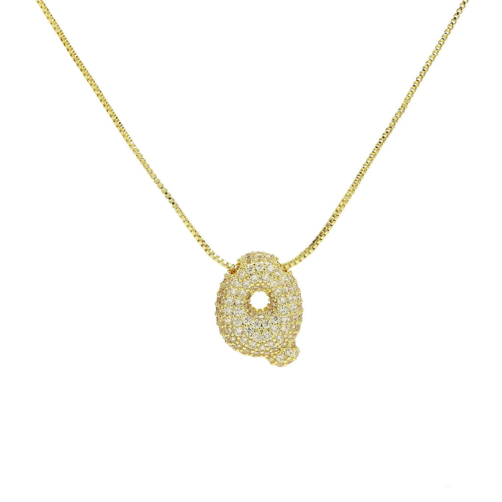 Gold Plated Balloon 26 Alphabet Letter Pendant Necklace Copper Zircon Bubble Initial Pendant For Women Personality Chain Jewelry