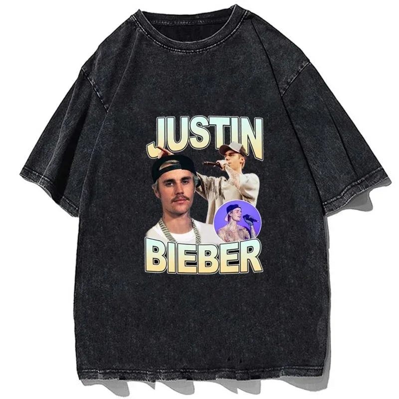 Hip Hop Rapper Justin Bieber Oversized Cotton T-Shirt for Men and Women Casual Summer Short Sleeve Streetwear
