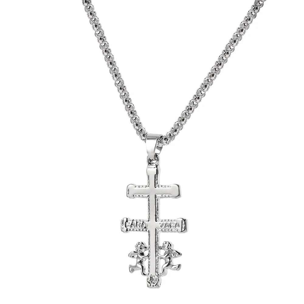 Catholic Caravaca Crucifix Orthodox Russian Cross Necklace Pendant With Cherub Angel Best Christian Necklace Jewelry Gifts