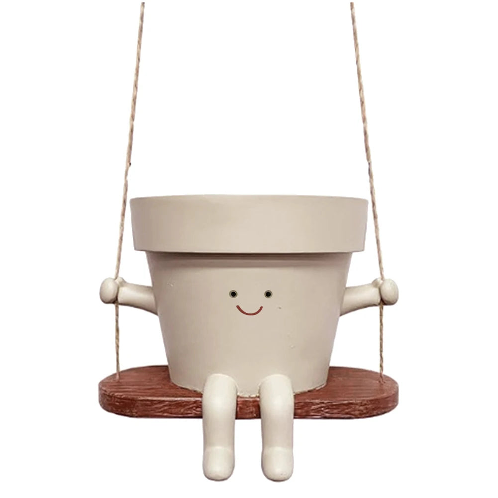 Chair/Swing Smile Face Planter Resin Hanging Cute Head Planters Creative Wall Hanging Head Planter Home Garden Patio Accessories