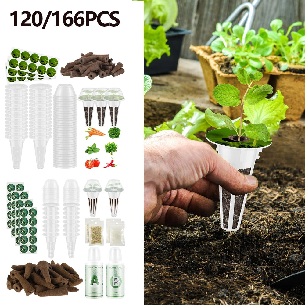 120/166Pcs Hydroponic Pods Kit Indoor Reusable Seed Pod Smart Soil Blockers Grow Sponge Seed Pods With Nutrients Growing System