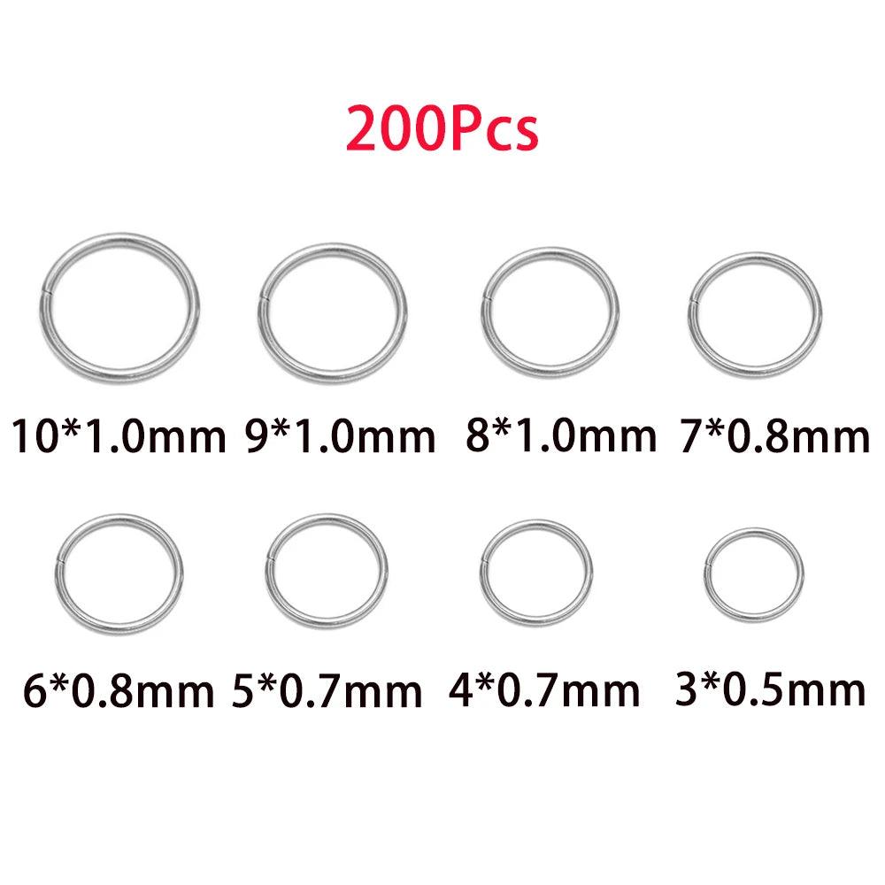 100-200pcs 3/4/5/6/7/8/10mm Stainless Steel DIY Jewelry Findings Open Single Loops Jump Rings & Split Ring for Jewelry Making