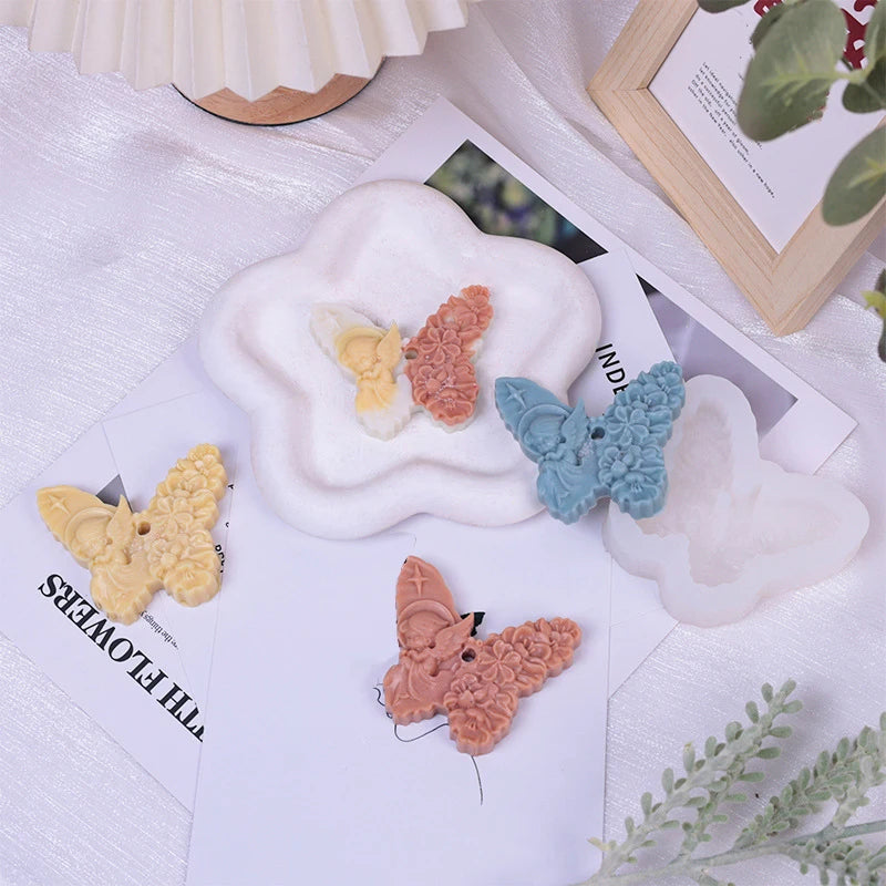 Rose Butterfly DIY Gypsum Butterfly Aromatherapy Candle Silicone Mold Handmade Cake Baking Biscuit Drip Decorative Film Set