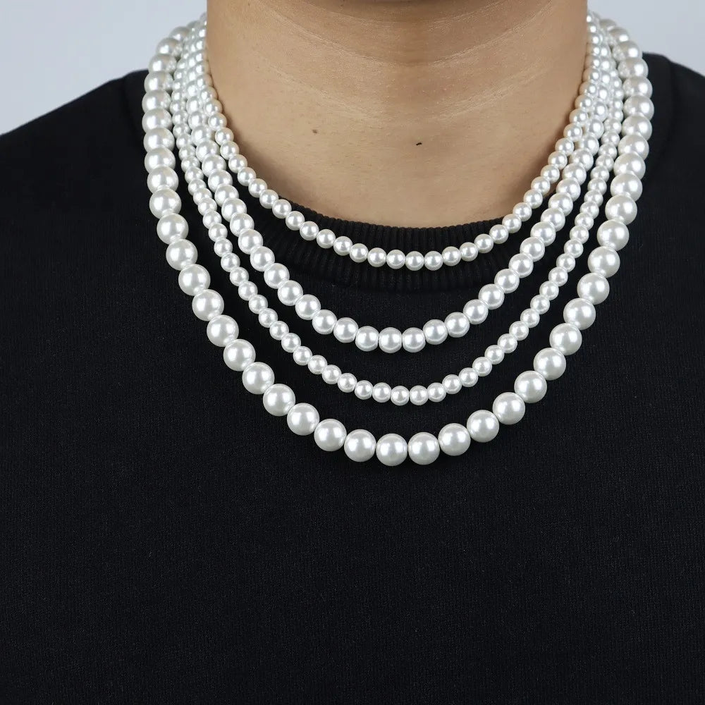 New Trendy Imitation Pearl Necklace Men Temperament Simple Handmade Strand Bead Necklace For Women Jewelry Gift Pearl Necklace