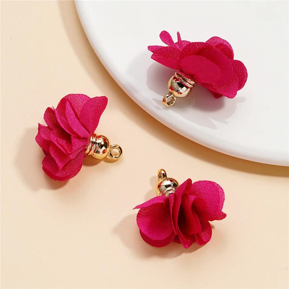 10Pcs/Lot Fabric Flower Tassel Pendants for Jewelry Making DIY Bracelet Earring Tassel Keychain Earring Making Accessories