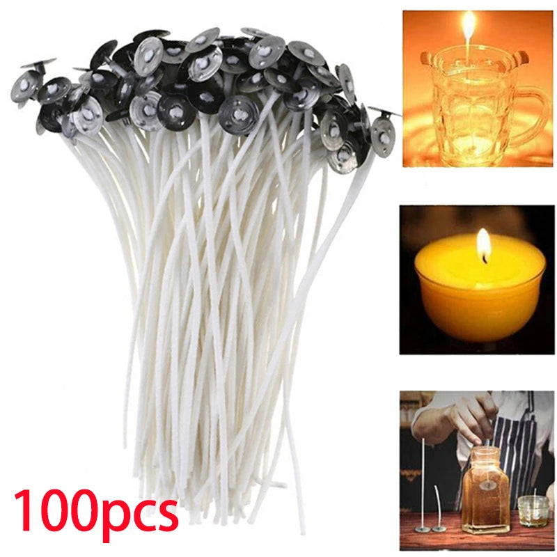 100pcs Waxed Cotton Candle Wicks Set With Stand Smokeless Candle Wicks Ghee Wick Soy Oil Wax Core Woven Making Candles Supplies