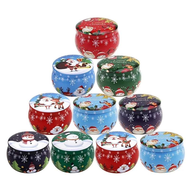 Christmas Tinplate Round Candy Tin Can Metal Candle Jars With Lid Candle Container Empty Box Cookie Candy Tea Storage Gift Case