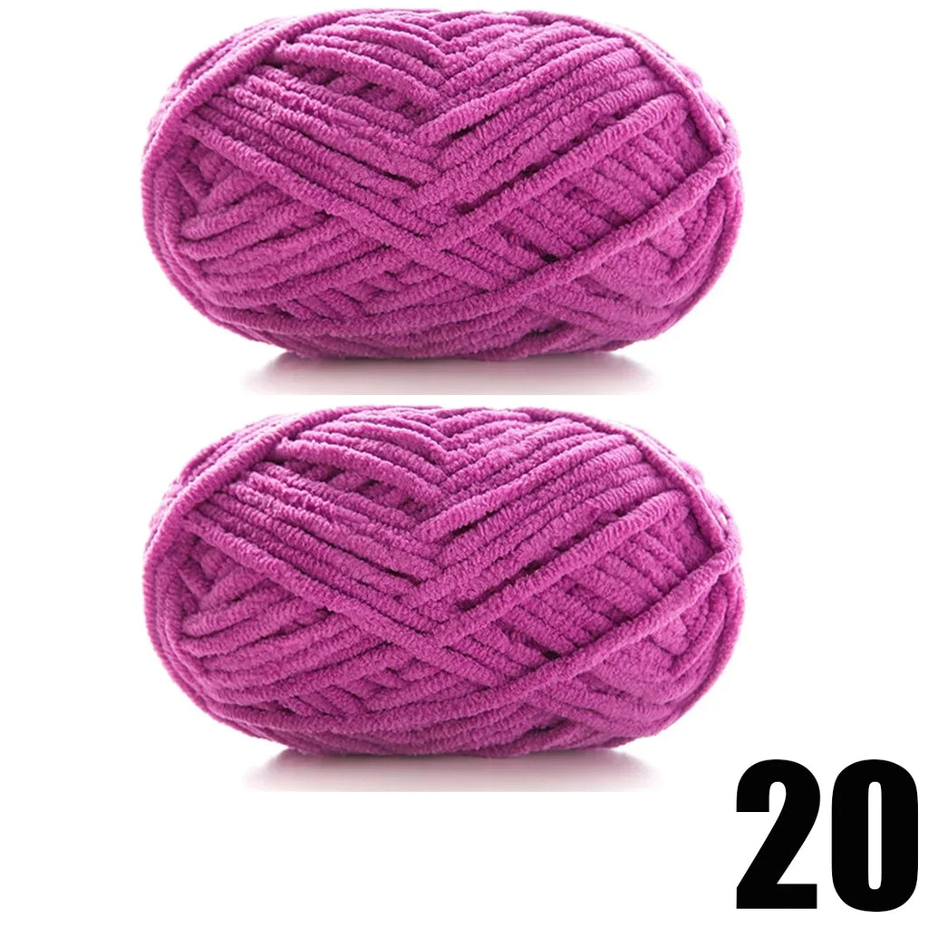 Thick Velvet Yarn 2pcs 50g Soft Chenille Knitting Yarn for DIY Scarves and Hats