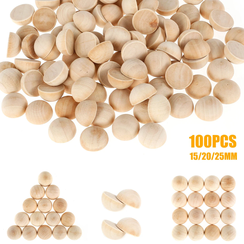 100pcs Half Wooden Beads Unfinished Half Round Natural Wood Balls Craft Supplies for DIY Projects Kids Arts Wooden Ornaments