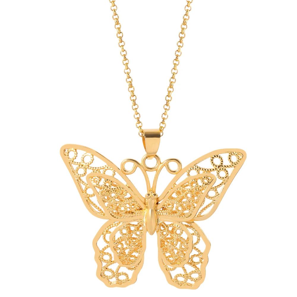 Joolim Jewelry High End PVD Tarnish Free Designer Double Layer Hollow Cute Butterfly Pendant Stainless Steel Necklace