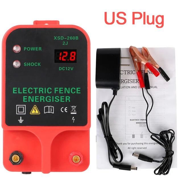 Livestock High Voltage Pulse Controller Electric Fence Energizer LCD Voltage Display High-decibel Alarm 10KM Waterproof