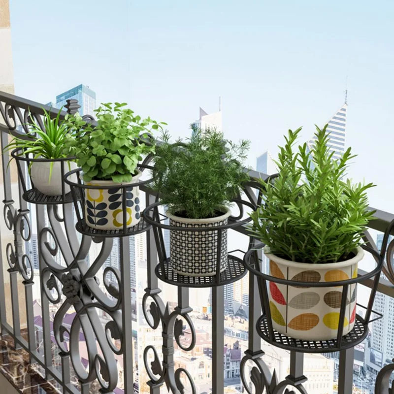 1PC Iron Art Hanging Baskets Flower Pot Balcony Hanging Plant Round Racks Railing Fence Outdoor Window Bonsai Stand Decoration