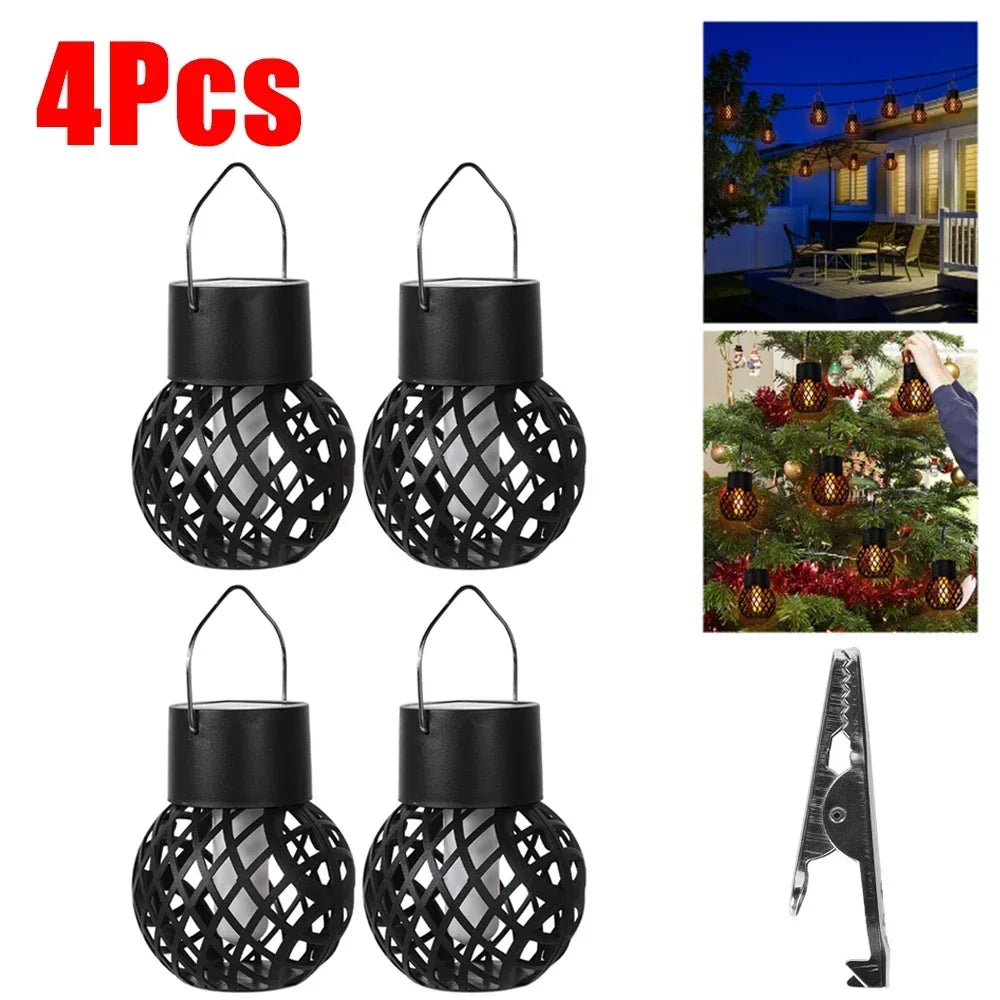1-6PCSLED Outdoor Flame Effect Hanging Lantern Waterproof Garden Decoration Lamp Solar Fairy Light for Patio Garden Yard Plant
