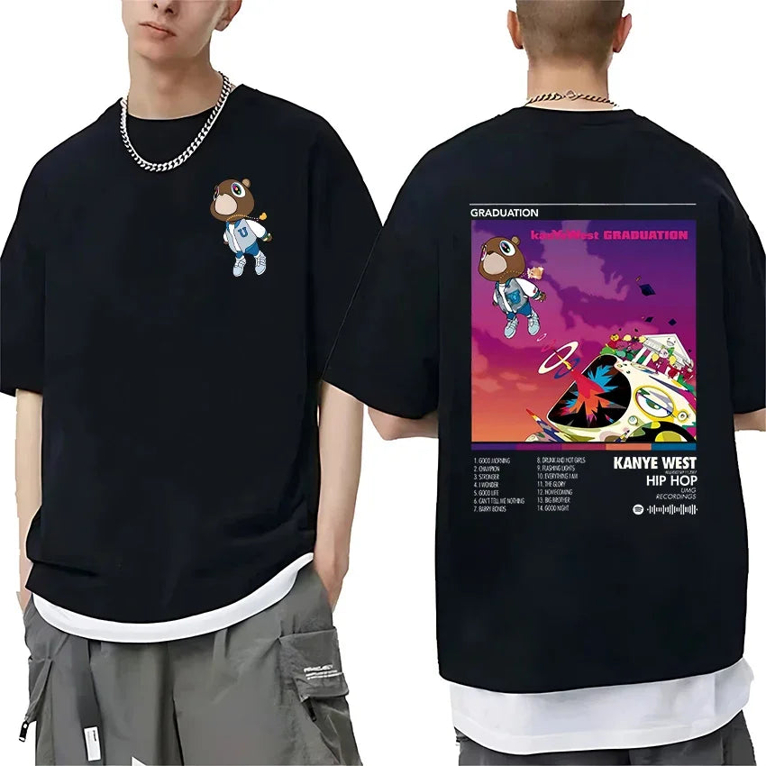 Kanye West Graduation Album Graphic T Shirt for Men and Women Hip Hop Streetwear Loose Fit Cotton Unisex Tee