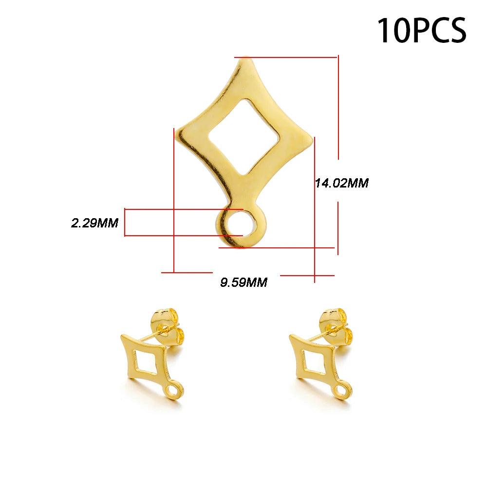 10-20pcs Stainless Steel Blank Earring Stud Golden Earrings Base With Earring Plug Connectors For DIY Jewelry Making Accessories