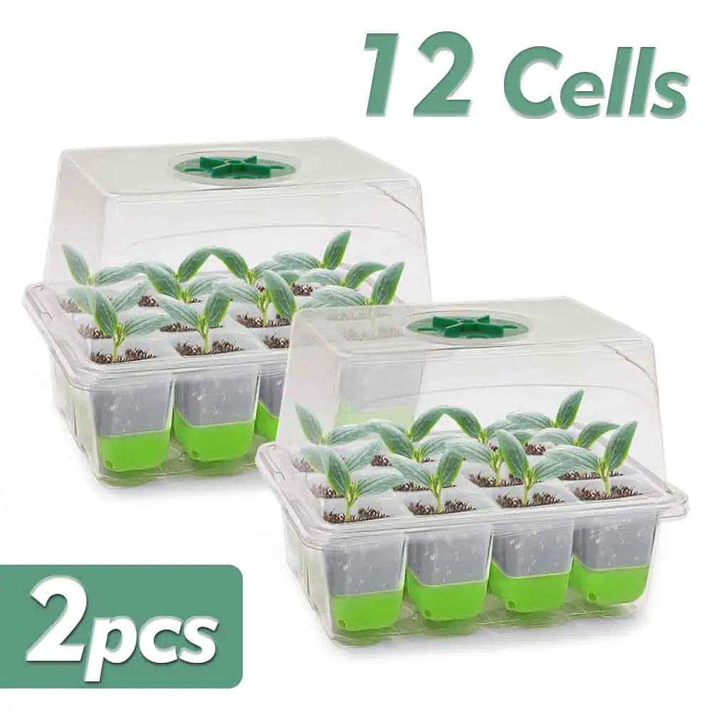 12-cell Seedling Starter Tray with Transparent Cover Adjustable Humidity Germination Box Indoor Garden Greenhouse Growth Potting
