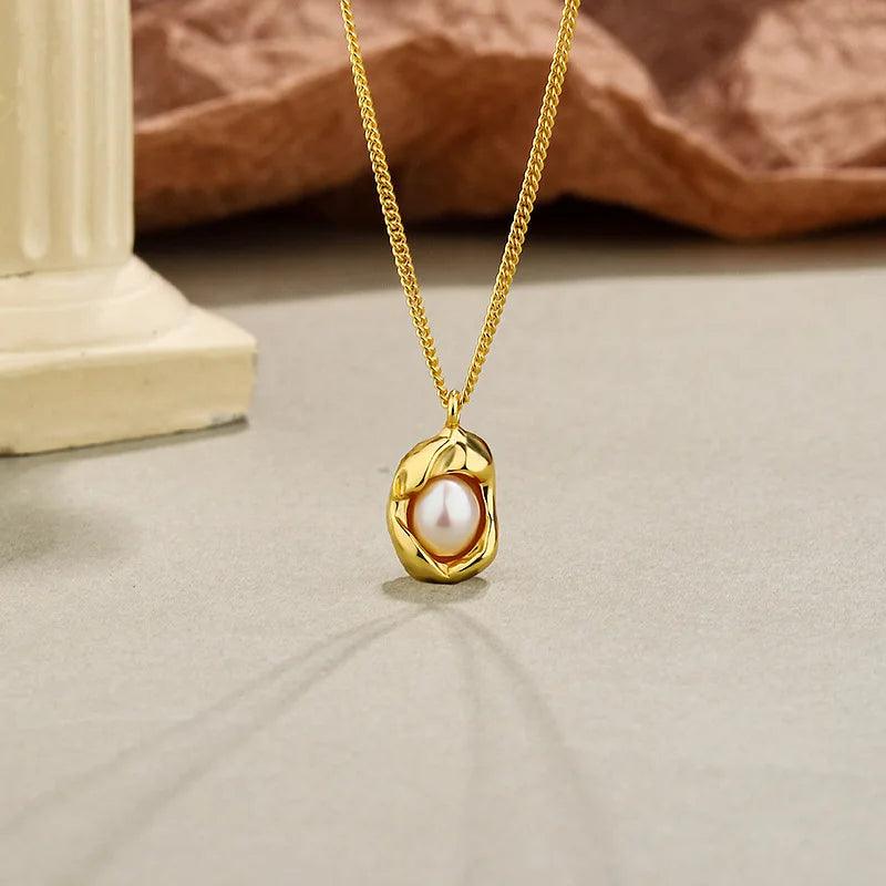 Silver Color Pearl Geometric Necklace Female Simple Design Niche Cold Wind Light Luxury Clavicle Chain Necklace Wholesale