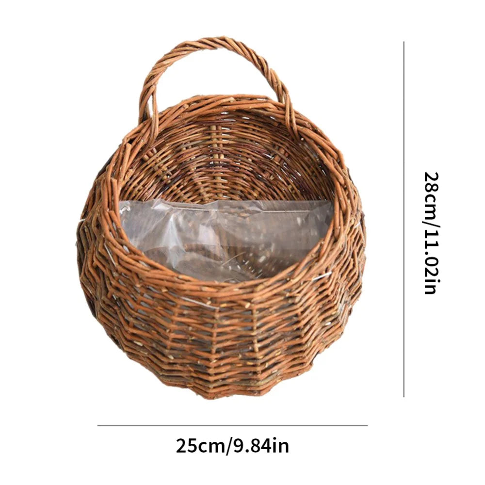 Wall Mount Rattan Basket Hanging Planter Basket Handmade Wicker Flower Pot Home Garden Decor Woven Rattan Vase Baskets
