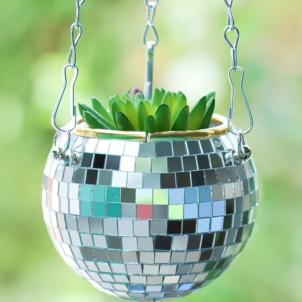 Bohemian Geometric Party Ball Hanging Mirror with Metal Chain And Wood Ring Multi-Purpose Storage for Pens Makeup Brushes Indoor