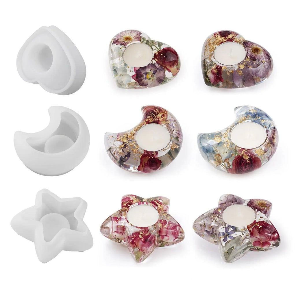 DIY Crystal Epoxy Resin Mold Love Moon Five pointed Star Candlestick Candle Mirror Surface Silicone Mold
