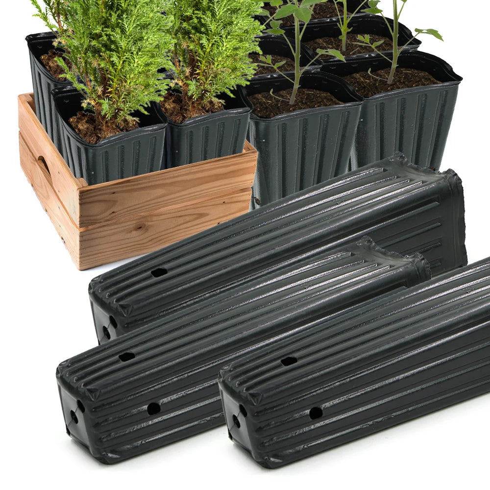 Square Tree Pot with Drainage Holes Starting Pots for Indoor Outdoor Plastic Deep Nursery Treepots Seedling Flower Plant Contain