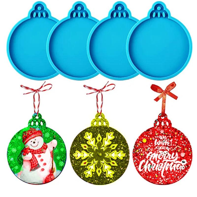4Pcs Christmas Ball Ornament Resin Mold DIY Round Shape Keychain Pendant Silicone Mold Xmas Tree Hanging Pendant Casting Tool