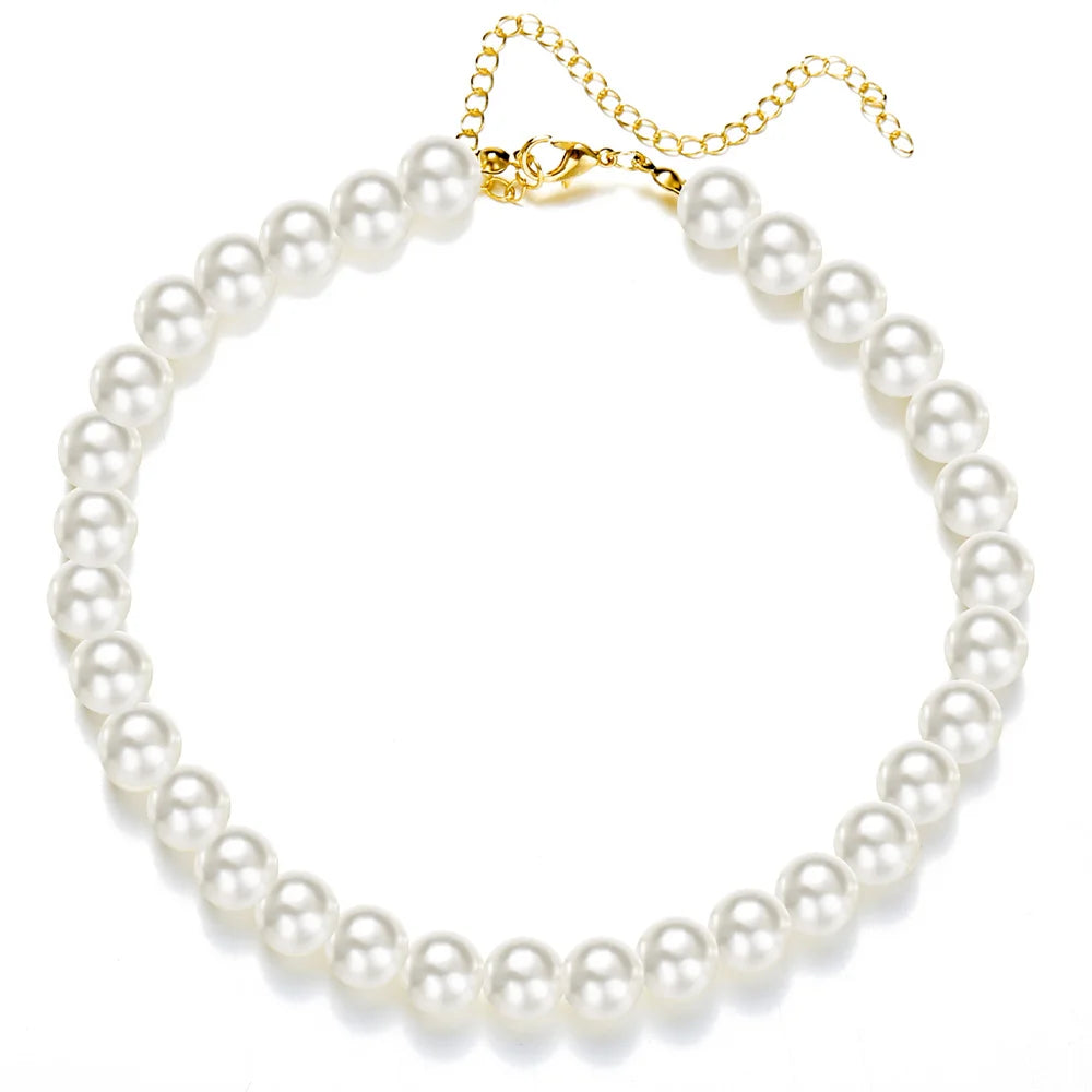 Retro Imitation Pearl Chain Necklace For Women Classic Acrylic Bead Clavicle Chain Choker Women's Jewelry Accessories