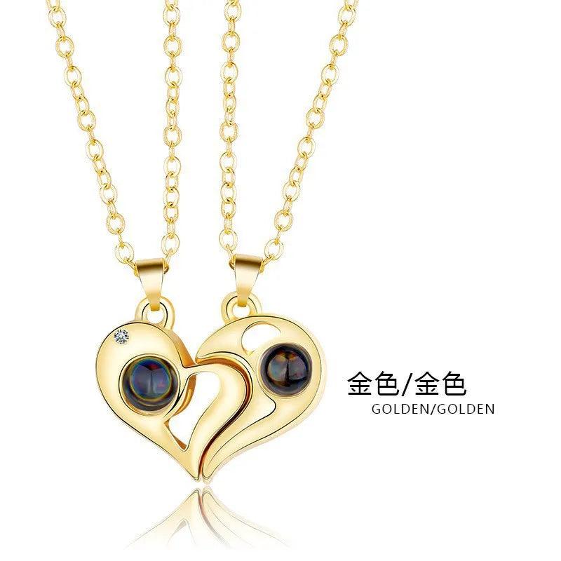 Fashion Couple Matching Necklace Sun Moon Necklaces for Lovers Gift Heart Magnetic Paired Pendant Jewelry Chain Choker 2 PCS/Set