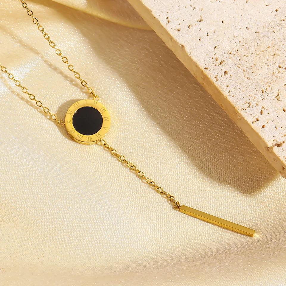 ZAKOL Roman Numerals Disc Dial Plate Pendant Necklaces For Women Men Unisex Gold Color Metal Choker Clavicle Chain Jewelry Gifts
